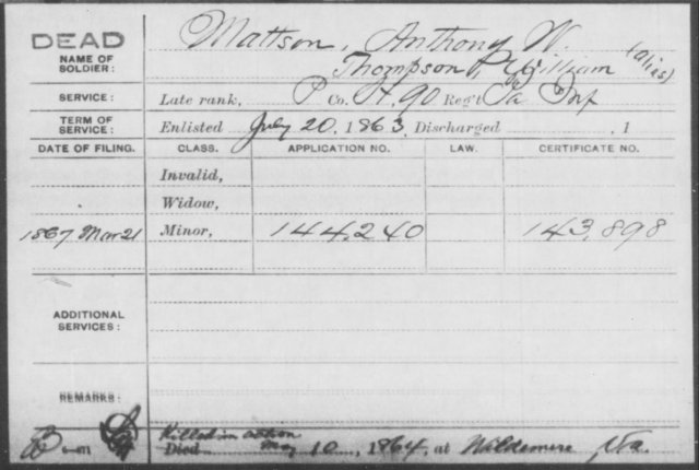 Anthony W. Mattson, Pension Record Index Card