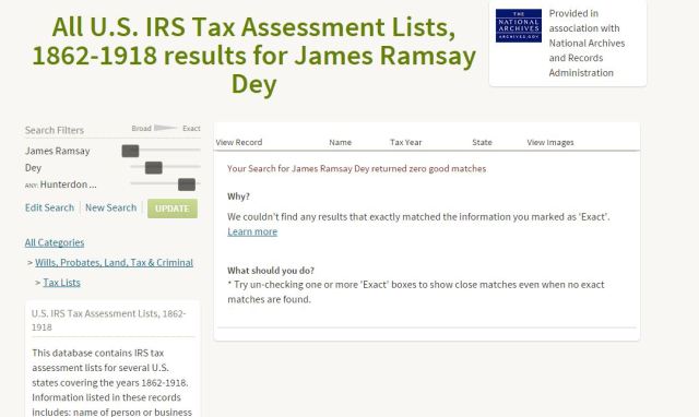 James Ramsay Dey Tax List Search Hunterdon County